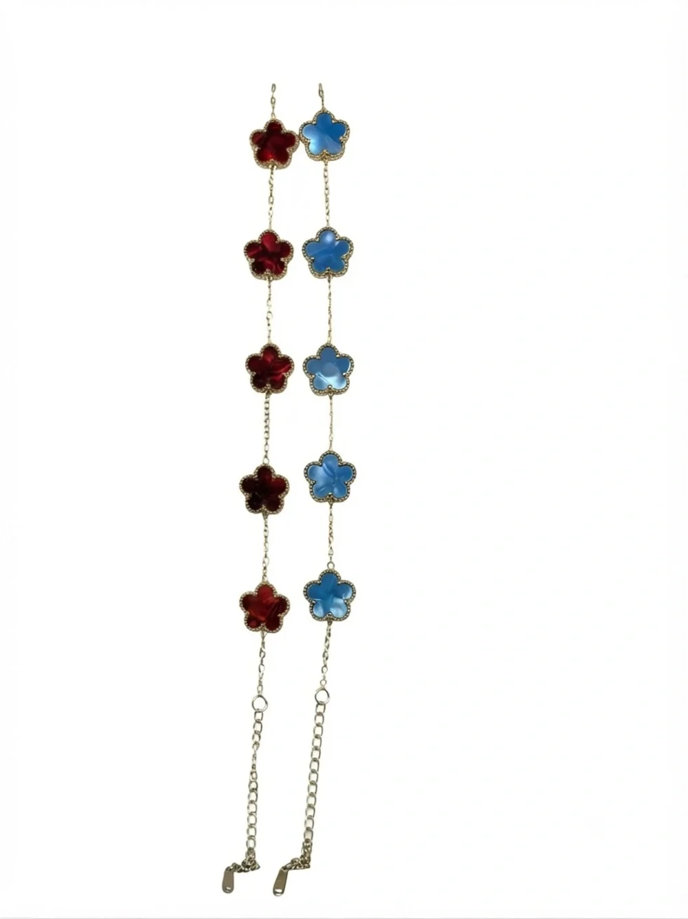 Gold-Trim Clover Link Bracelet in Blue and Brown
